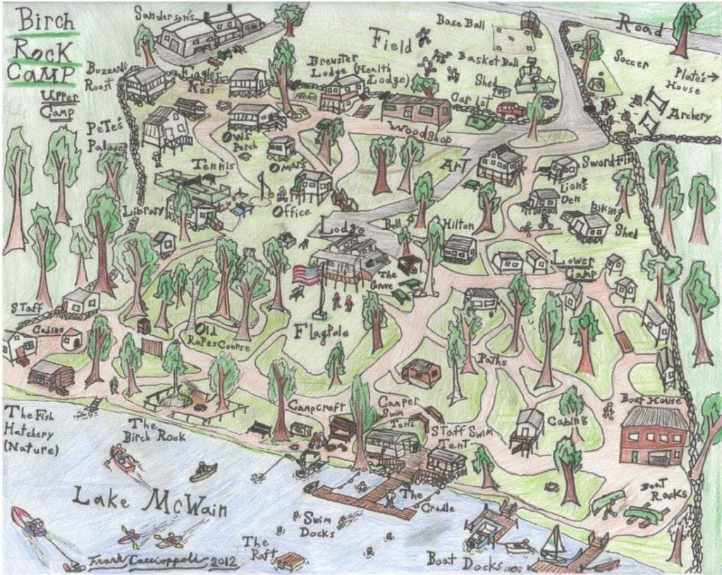 Hand drawn map of Birch Rock Camp
