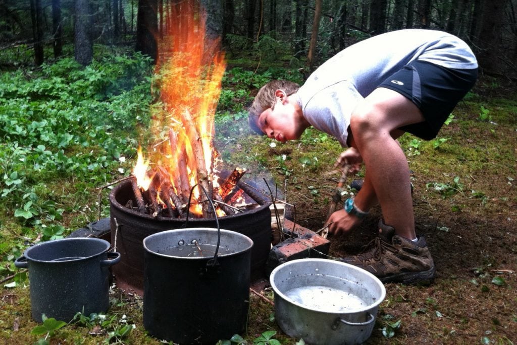 Maine camper starting cooking fire